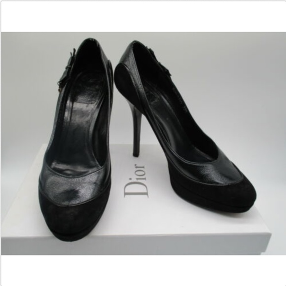 DIOR BLACK SUEDE & PATENT LEATHER PUMPS SZ 39.5 - Picture 1 of 8